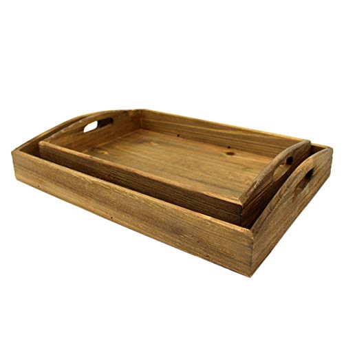 CVHOMEDECO. Primitives - Bandeja de madera para servir vajilla, cocina, comida, desayuno, café, bar, fiesta o exhibición, juego de 2