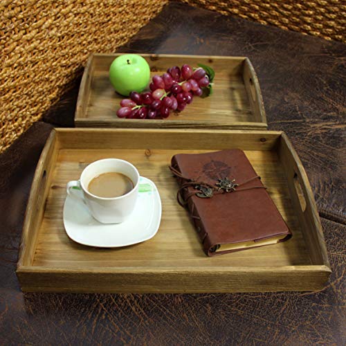 CVHOMEDECO. Primitives - Bandeja de madera para servir vajilla, cocina, comida, desayuno, café, bar, fiesta o exhibición, juego de 2