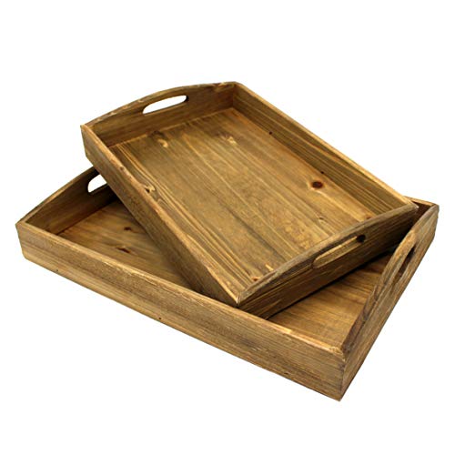 CVHOMEDECO. Primitives - Bandeja de madera para servir vajilla, cocina, comida, desayuno, café, bar, fiesta o exhibición, juego de 2