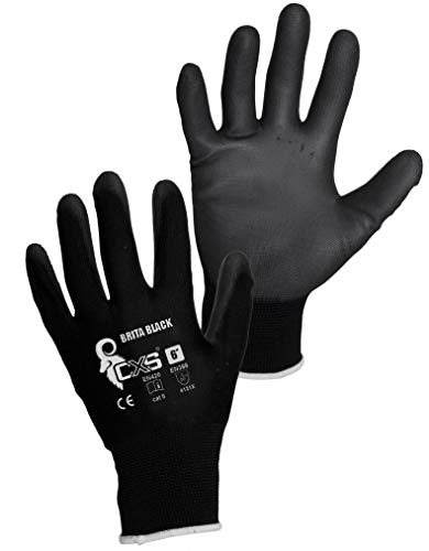 CXS Brita Guantes de trabajo (12 unidades) – Montaje antideslizantes Guantes sin costuras – Muy Cómodos, para reparaciones, industria automovilística, Auto Service, Taller (Negro, Tamaño 6)