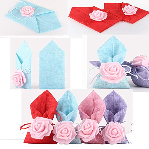 CZSM 20Pack Rose Lazo de Regalo del Caramelo Bolsas de arpillera Bolsas para Favor de la Boda del Partido de Artes Oficios Bolsita Bolsas,Púrpura,9x18CM