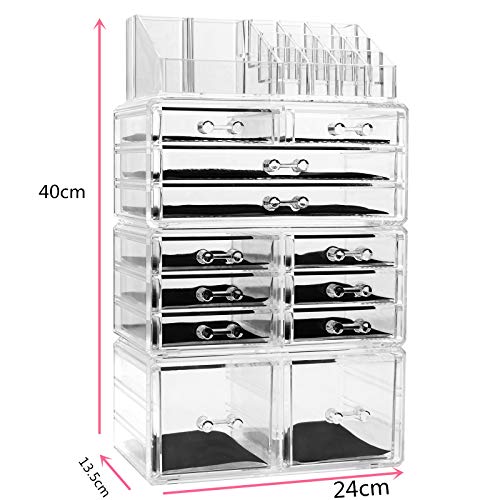 D4P Display4top Caja acrílica Estante de maquillajes Maquillaje Cosméticos Joyería Organizador (12 Drawers Transparente)