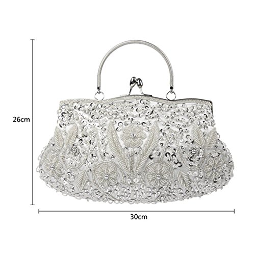 DA BODAN Vintage floral con cuentas bordado embrague de lentejuelas banquete de boda bolso de fiesta damas nupciales bolso de noche de crossbody (plata)