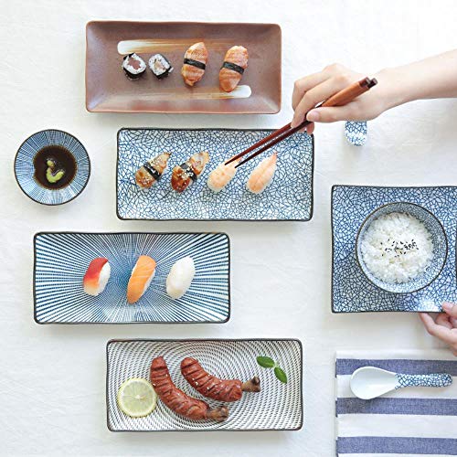DADAN Plato de Cena de Estilo japonés de 9,8 Pulgadas Plato de Sushi de cerámica Platos de Cena de Pescado Rectángulo Vajilla doméstica 1Pc, A