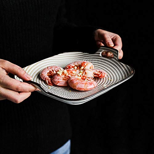 DADAN Platos de Cena de la Raya de la línea del Plato de Cena del Estilo japonés de 9 Pulgadas con los Platos Cuadrados de la vajilla de la manija Doble, D