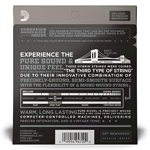 D'Addario ENR71 - Juego de cuerdas para bajo eléctrico de níquel.045 - .100, Transparente