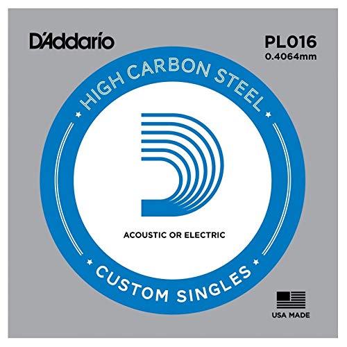 D'Addario PL016 - Cuerda individual de acero liso para guitarra.016