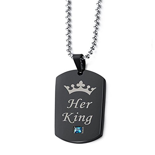 Daesar Collar Militar 1 PCS Collar de Mujer Collar Acero Inoxidable Colgante Collar Collar Militar Placas Grabado Her King&His Queen Corona Collar para Mujer