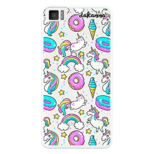 dakanna Funda para BQ Aquaris M4.5 - A4.5 | Unicornio Donut Helado y Arcoiris | Carcasa de Gel Silicona Flexible | Fondo Transparente