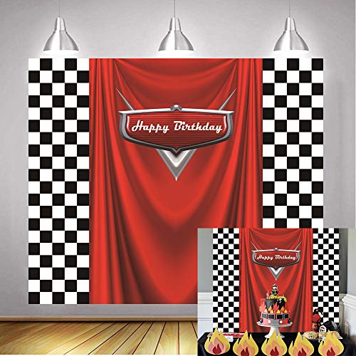 Daniu Monster Racing Competición Campeón Telón de Fondo Rojo Banner Victoria Fondo Telón de Fondo Fiesta de cumpleaños Fotografía Decoración de Fondo Suministros Studio Party Stand 7x5FT vinly