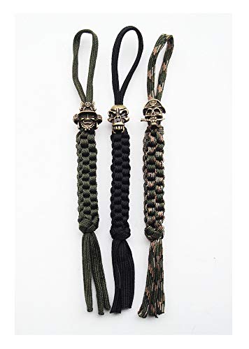 Danuland Cordón de Cuchillo de Bolsillo Paracord con Cuentas de cráneo de aleación, Colgante de Cordones artesanales para Cuchillo Plegable/Engranaje al Aire Libre/Celular, 3 Piezas