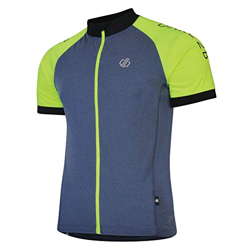 Dare 2b - Maillot de Manga Larga para Hombre, de Secado rápido, Malla ventilada, Cremallera Completa, para Ciclismo, Hombre, Jersey, DMT477, Gris Meteor/Amarillo Fluro, S