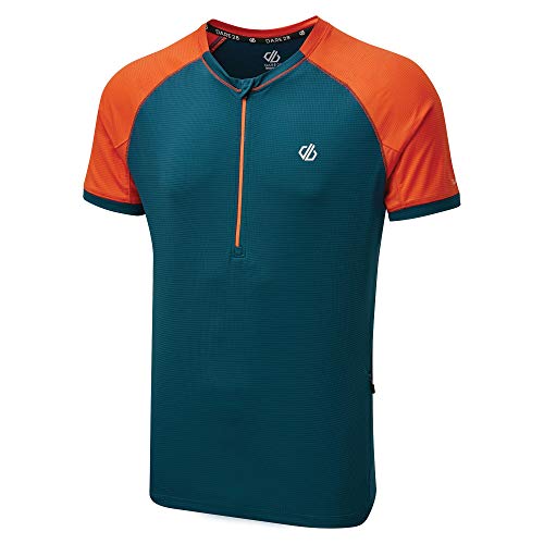 Dare2b Aces-Maillot Reflectante, Tejido Ligero De Secado Rápido, Paneles De Ventilación De Malla, Bolsillo De Seguridad Y Cremallera 3/4 Stretch Midlayer, Hombre, Majolica Blue/Trail Blaze, L