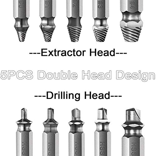 DazSpirit 5 Piezas de conjunto de extractor de tornillo dañado/pelado, removedor de pernos rotos hecho de acero HSS 4341 con dureza superior a 63 HRC