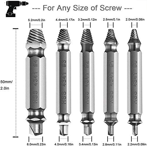 DazSpirit 5 Piezas de conjunto de extractor de tornillo dañado/pelado, removedor de pernos rotos hecho de acero HSS 4341 con dureza superior a 63 HRC