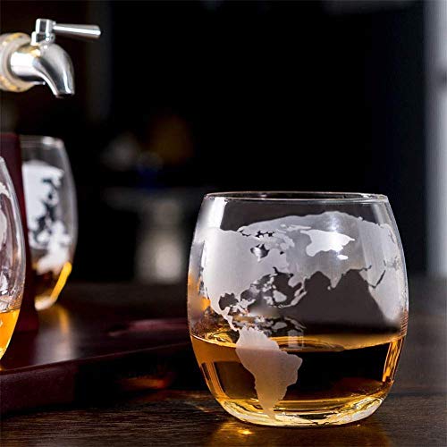 DBWIN Decantador de Vino Blanco, decantador de Whisky escocés 1000ML Alcohol, dispensador de grifería de Acero Inoxidable, 4 Set de Vidrio del Mapa Mundial Grabado, con Cepillo decantador, Grandes