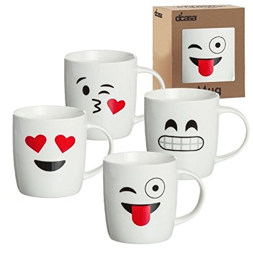 dcasa - Tazas original diseño EMOTICONOS romanticas Pack de 4 mug