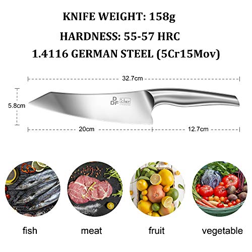 DDF iohEF Cuchillo de Chef, Cuchillo de Cocina Profesional 20 cm, Cuchillo de Cocinero Alemán de Acero Inoxidable con Mango Ergonómico, Cuchillo de Cocina Súper Afilado para Cortar Verduras, Carne