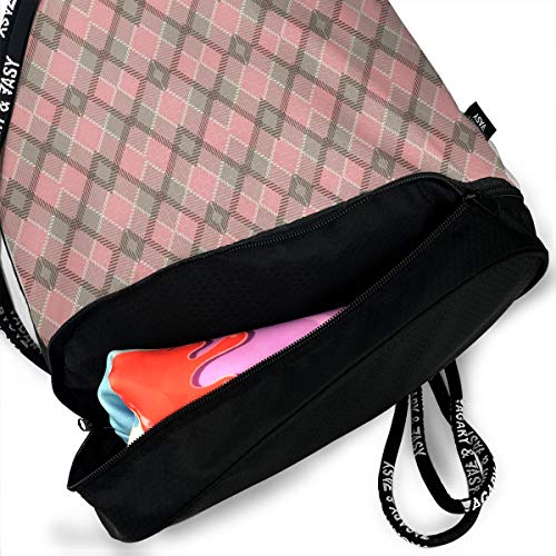 DDHHFJ Multifunctional Drawstring Backpack for Men & Women, Old Checkered Tartan Pattern Scottish Royal Folk Culture Stripes Ethnic Image,Travel Bag Sports Tote Sack with Wet & Dry Compartments