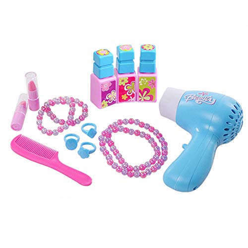 deAO Maleta de Maquillaje Conjunto 3 en 1 de Belleza y Moda Portátil Taburete Infantil y Maletín de Juegos con Accesorios Incluidos, Asa y Cerradura