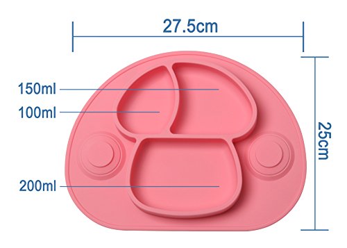 DEBAIJIA Bebé Niños Plato de Silicona Fuerte Succión Ventosa Divididas Placemat Grado Alimenticio Infantil Antideslizante FDA y Sin BPA, Microonda, Lavavajillas, Congelador Seguro - Rosa