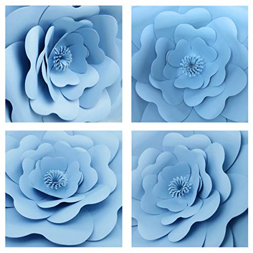 decalmile 6 Piezas Flores de Papel DIY Decoración para Bebés Guardería Niñas Cumpleaños Fondo Boda(Azul, Blanco)