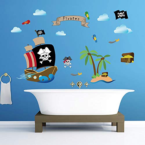 decalmile Barco Pirata Pegatinas de Pared Habitación Infantiles Adhesivos Pared Dormitorio Salón Guardería Niños Bebés Mural Pared Tema Pirata Decoración