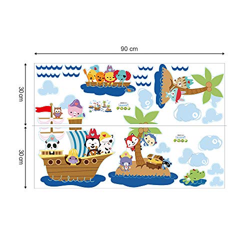 decalmile Pegatinas de Pared Animales Barco Pirata Vinilos Decorativos Infantiles Mono Elefante Adhesivos Pared Habitación Bebés Niños Guardería Baños Dormitorio Salón