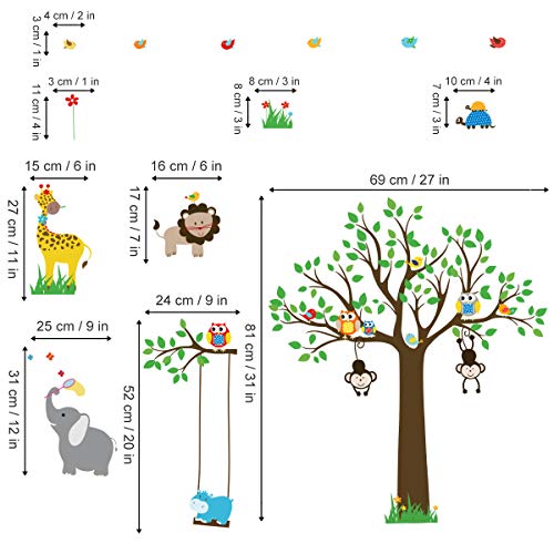 decalmile Pegatinas de Pared Animales Jungla Árbol Vinilos Decorativos Búhos Monos Elefante Adhesivos Pared Habitación Infantiles Niños Bebés Guardería