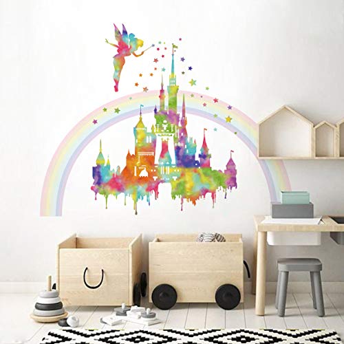 decalmile Pegatinas de Pared Arco Iris Castillo Vinilos Decorativos Hada Estrellas Adhesivos Pared Guardería Habitación Infantiles Niños Bebés Dormitorio