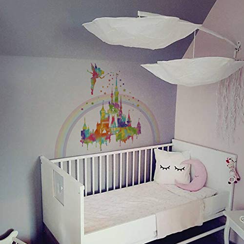 decalmile Pegatinas de Pared Arco Iris Castillo Vinilos Decorativos Hada Estrellas Adhesivos Pared Guardería Habitación Infantiles Niños Bebés Dormitorio