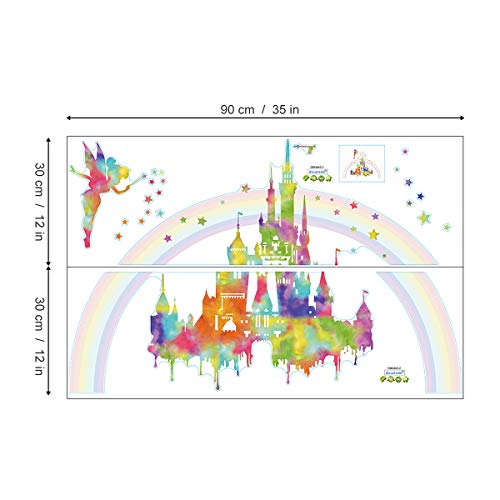 decalmile Pegatinas de Pared Arco Iris Castillo Vinilos Decorativos Hada Estrellas Adhesivos Pared Guardería Habitación Infantiles Niños Bebés Dormitorio