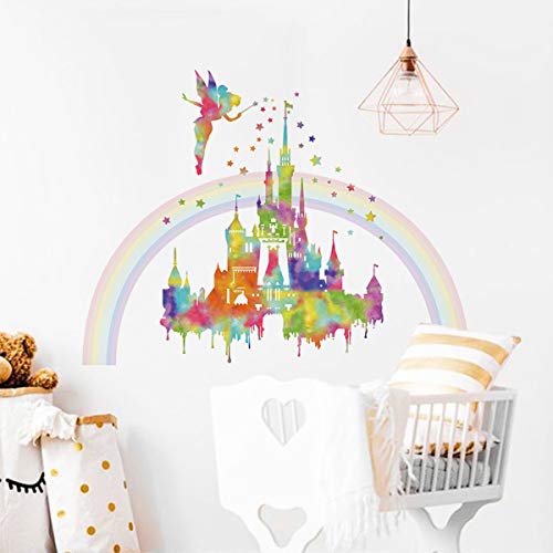 decalmile Pegatinas de Pared Arco Iris Castillo Vinilos Decorativos Hada Estrellas Adhesivos Pared Guardería Habitación Infantiles Niños Bebés Dormitorio