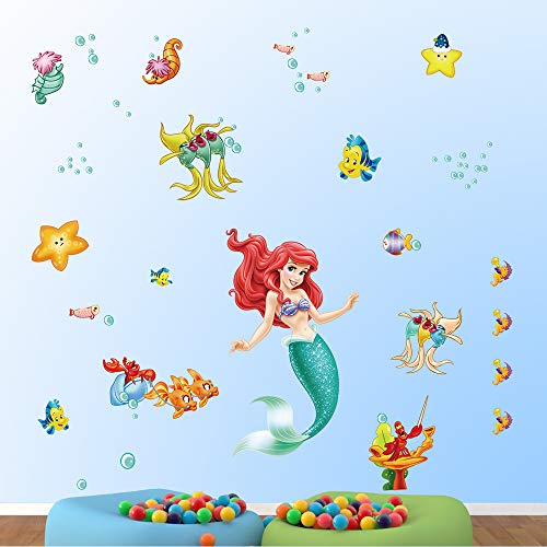 decalmile Pegatinas de Pared Sirena Ariel Vinilos Decorativos Princesa Mundo Submarino Adhesivos Pared Habitación Niña Bebés Infantiles Niños Guardería Dormitorio Salón