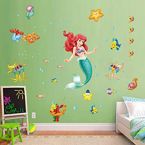 decalmile Pegatinas de Pared Sirena Ariel Vinilos Decorativos Princesa Mundo Submarino Adhesivos Pared Habitación Niña Bebés Infantiles Niños Guardería Dormitorio Salón