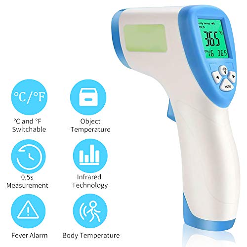 Decdeal Termómetro Infrarrojo Digital, Termómetro Infrarrojo sin Contacto Medidor de Temperatura de Frente para Bebé Adulto Oído, Medición de Temperatura Ambiente Alta Precisión ℃ y ℉ Conmutable