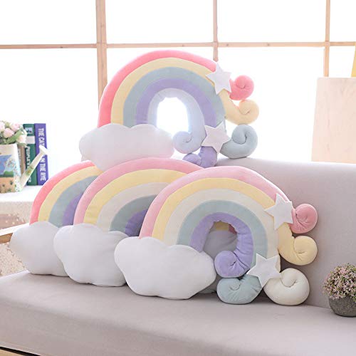 DecoBay Suave Arco Iris Almohada para Dormir Dormitorio Sofá Cojín De Almohada Silla De Felpa Decoración Nube Luna Estrella Cáscara (Arcoiris 3)