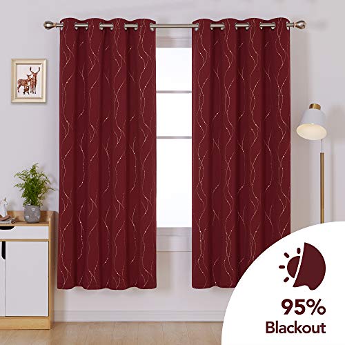 Deconovo Cortinas Salon Modernas Aislantes Térmicas de de Líneas con Ollados 2 Piezas 117 x 183 cm Rojo Oscuro