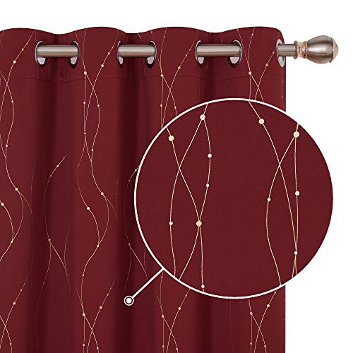 Deconovo Cortinas Salon Modernas Aislantes Térmicas de de Líneas con Ollados 2 Piezas 117 x 183 cm Rojo Oscuro