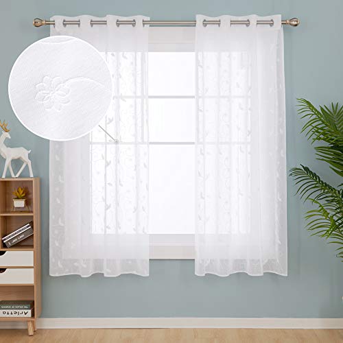 Deconovo Visillos Ventana Voile Decorativo Diseño Bonito Cortina Infantil Traslúcida para Sala de Estar Cocina con Motivos 1 par 140 x 180 cm Blanco