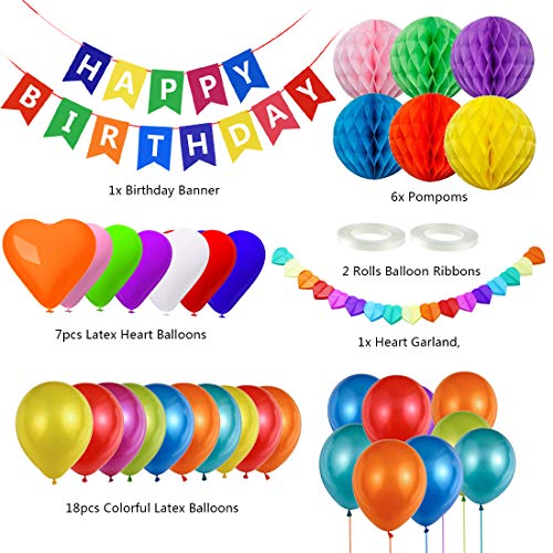 Decoracion Cumpleaños, Globos de Cumpleaños, Adornos Cumpleaños, Feliz Cumpleaños Decoracion, Guirnalda Feliz Cumpleaños, Happy Birthday Decoracion para Niño, Niña, Adultos, Mayores (Multicolor)