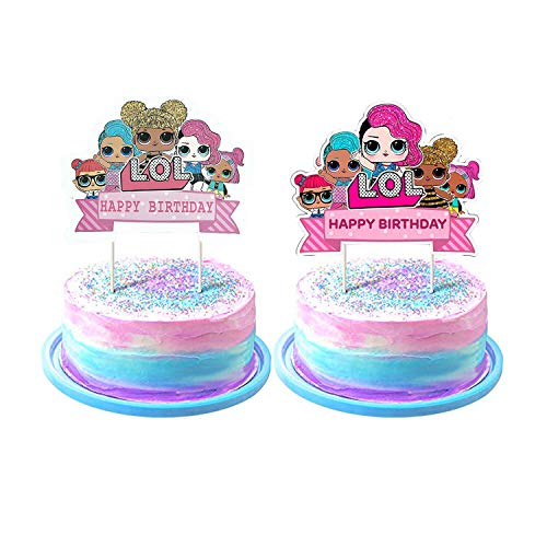 Decoración de la tarta de cumpleaños de LOL, cake topper, feliz cumpleaños decoración de la torta rosa, fiesta temática infantil