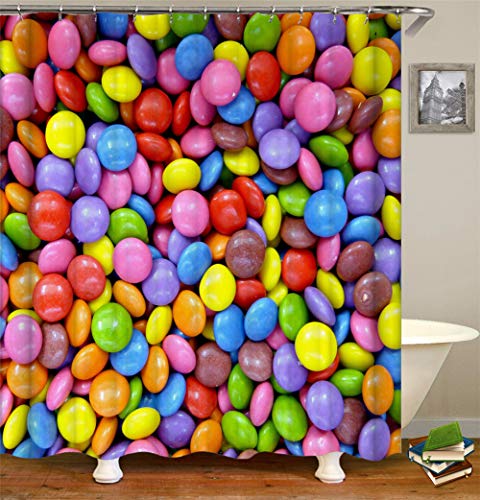 Decoración Hogareña. Deliciosas Gominolas De Colores. Cortina De Ducha 180X180Cm. Impresión 3D HD. Tejido Impermeable. Gancho Libre 12 Ganchos Gratis.