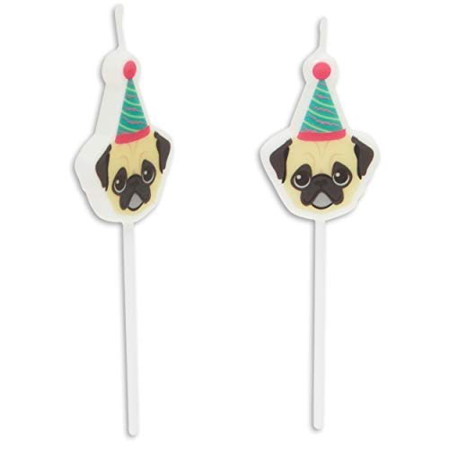 Decoración para fiestas de perro para cachorros, decoración para tartas con velas finas en soportes (18 piezas)