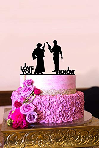 Decoración para tarta de boda de Star Wars, diseño con texto en inglés"I Love You I Know Cake Topper"