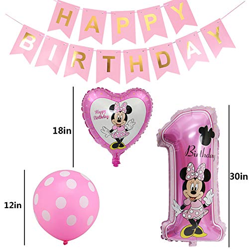 Decoraciones de Cumpleaños de Mickey Mouse, BESTZY 1er Cumpleaños Bebe Rosa Globos Decoracion Mouse Party Globos Latex Ballon para Party Comunion Bautizo Decoracion