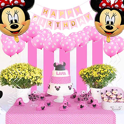 Decoraciones de Cumpleaños de Mickey Mouse, BESTZY 1er Cumpleaños Bebe Rosa Globos Decoracion Mouse Party Globos Latex Ballon para Party Comunion Bautizo Decoracion