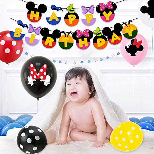 Decoraciones de cumpleaños de Mickey Mouse, BESTZY Globos de Mickey Mouse Banner de Happy Birthday, Globos Número para Fiesta Temática de Mickey Mouse