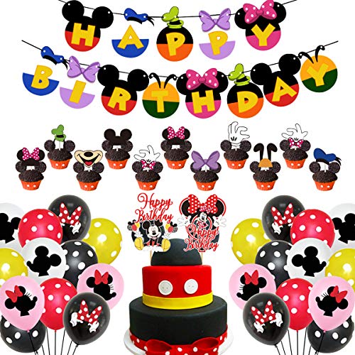 Decoraciones de cumpleaños de Mickey Mouse, BESTZY Globos de Mickey Mouse Banner de Happy Birthday, Globos Número para Fiesta Temática de Mickey Mouse