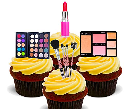 Decoraciones de tarta comestibles con diseño de maquillaje y cosméticos, 12 unidades